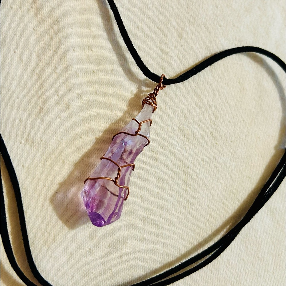 Purple Amethyst Wire-Wrapped Pendant Necklace